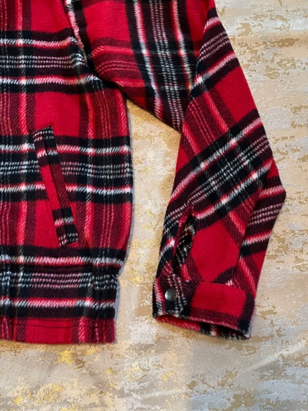 Christopher & Banks Fleece Jacket Womans Small Red Black Plaid Faux Fur Collar - Picture 7 of 15